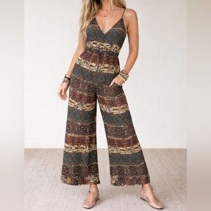 Garden Charm Teal Patterned Jumpsuit Three Bird Nest